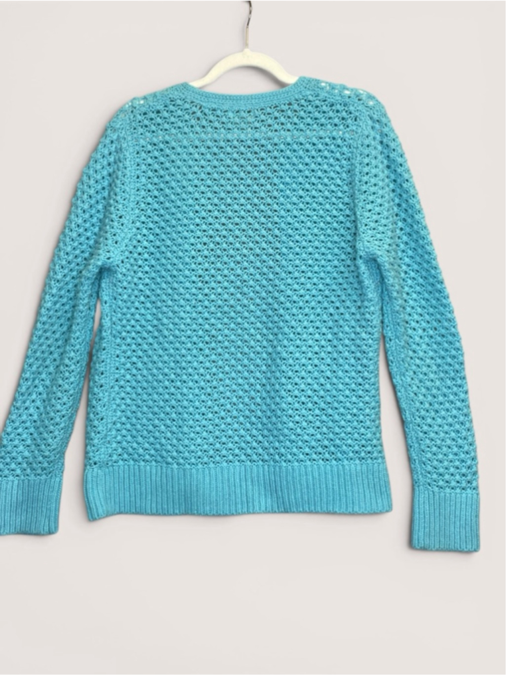 L.L.Bean Blue Open Knit Wool Angora Cardigan Sweater L - Picture 3 of 10